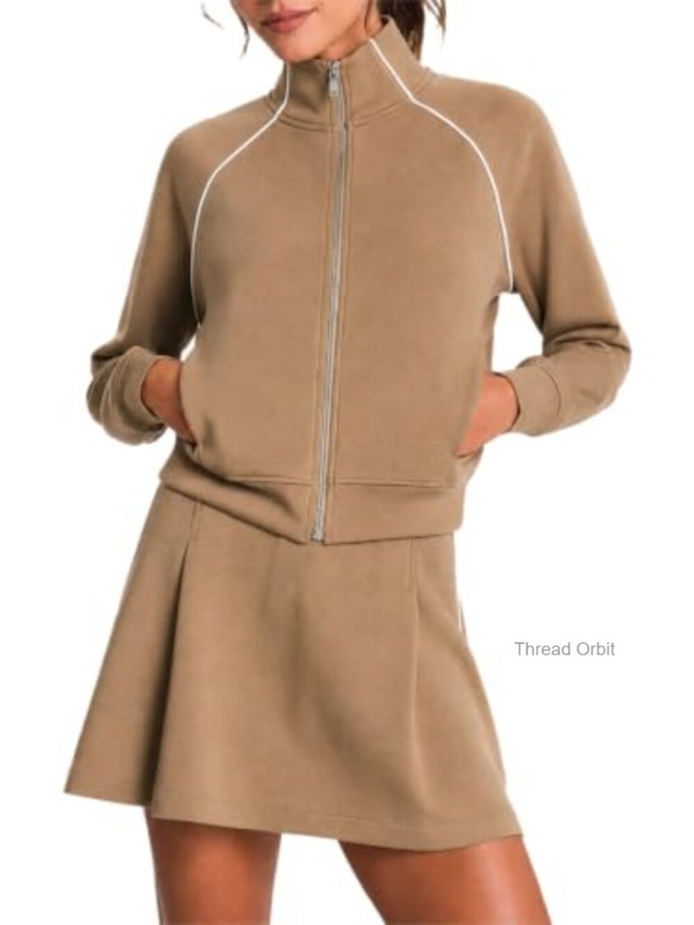 2 Piece Skort Set Zip Track Jacket Sweatsuit Tennis Outfit